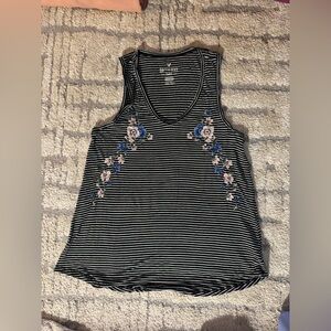 American Eagle Outfitters Soft and Sexy Floral Embroidered Striped Tank